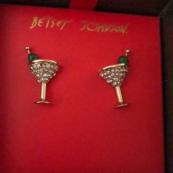Betsey Johnson Jewelry - Betsey Johnson Gold Tone Pave Encrusted Martini Glass Stud Earrings NIB